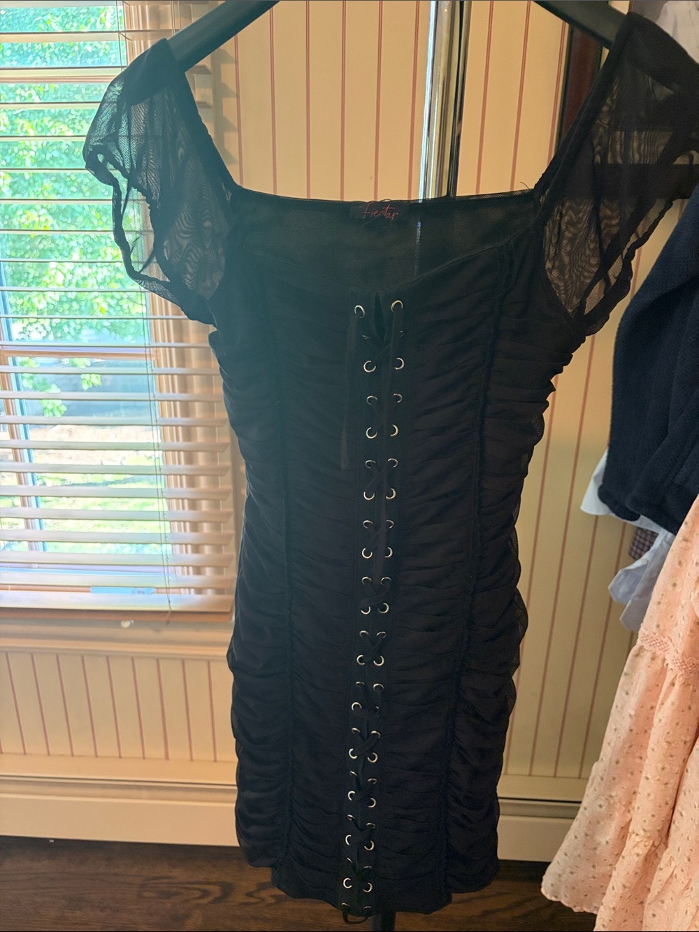 Fiesta Black Lace-Up Ruched Mini Dress